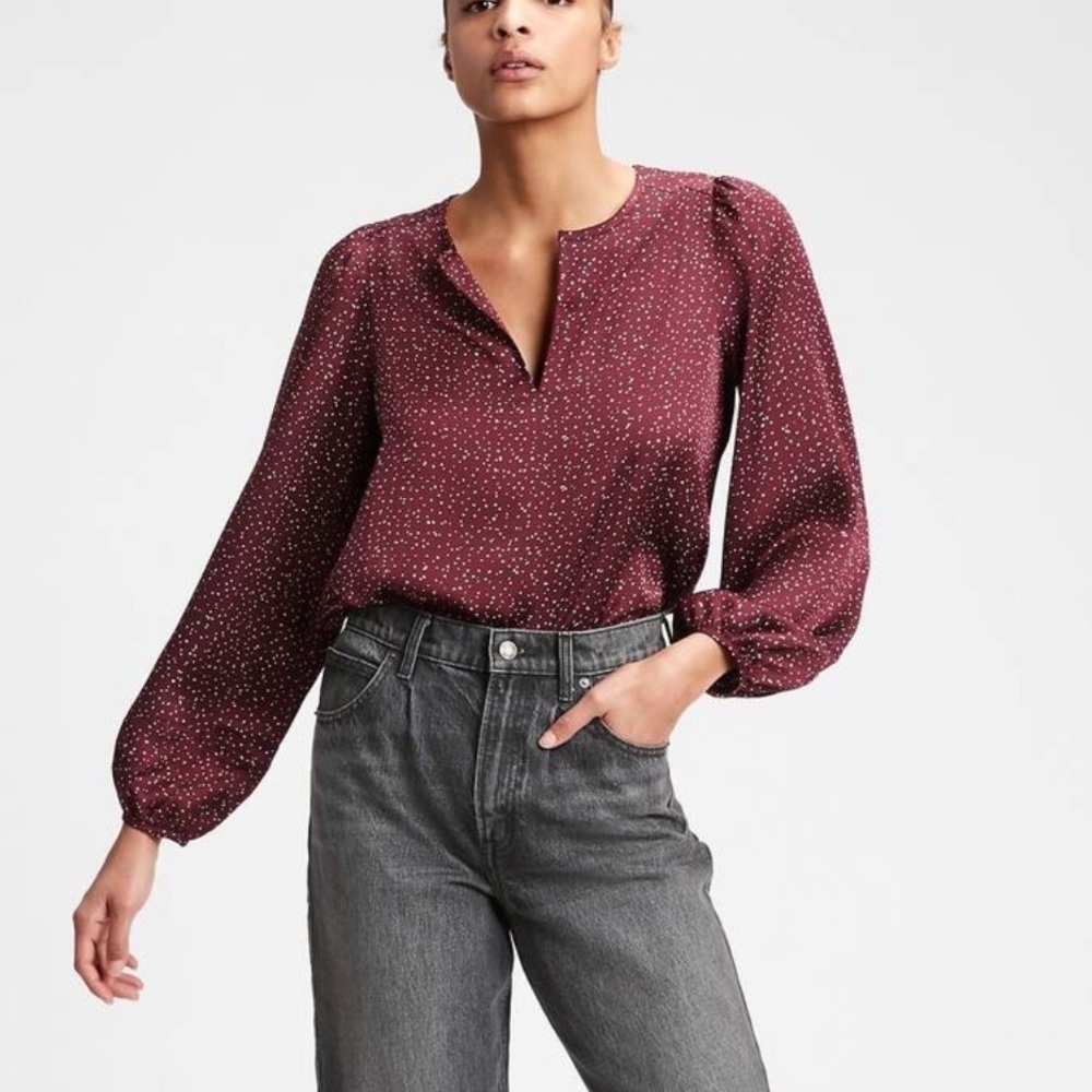 Hinge Split Neck Patterned Blouse Red - image 1